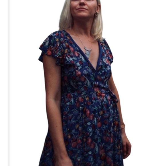 Moulinette Seours Silk Blue Floral Wrap Dress Anthropologie Excellent Size 0 - Picture 4 of 10